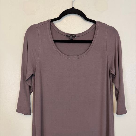 Eileen Fisher Midi T-Shirt Dress S Gray 3/4 Sleeve Casual Stretchy Pullover USA - Picture 3 of 8